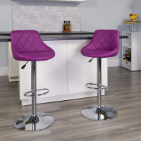 Flash Furniture Contemporary Purple Vinyl Bucket Seat Adjustable Height Bar Stool with Chrome Base CH-82028A-PUR-GG